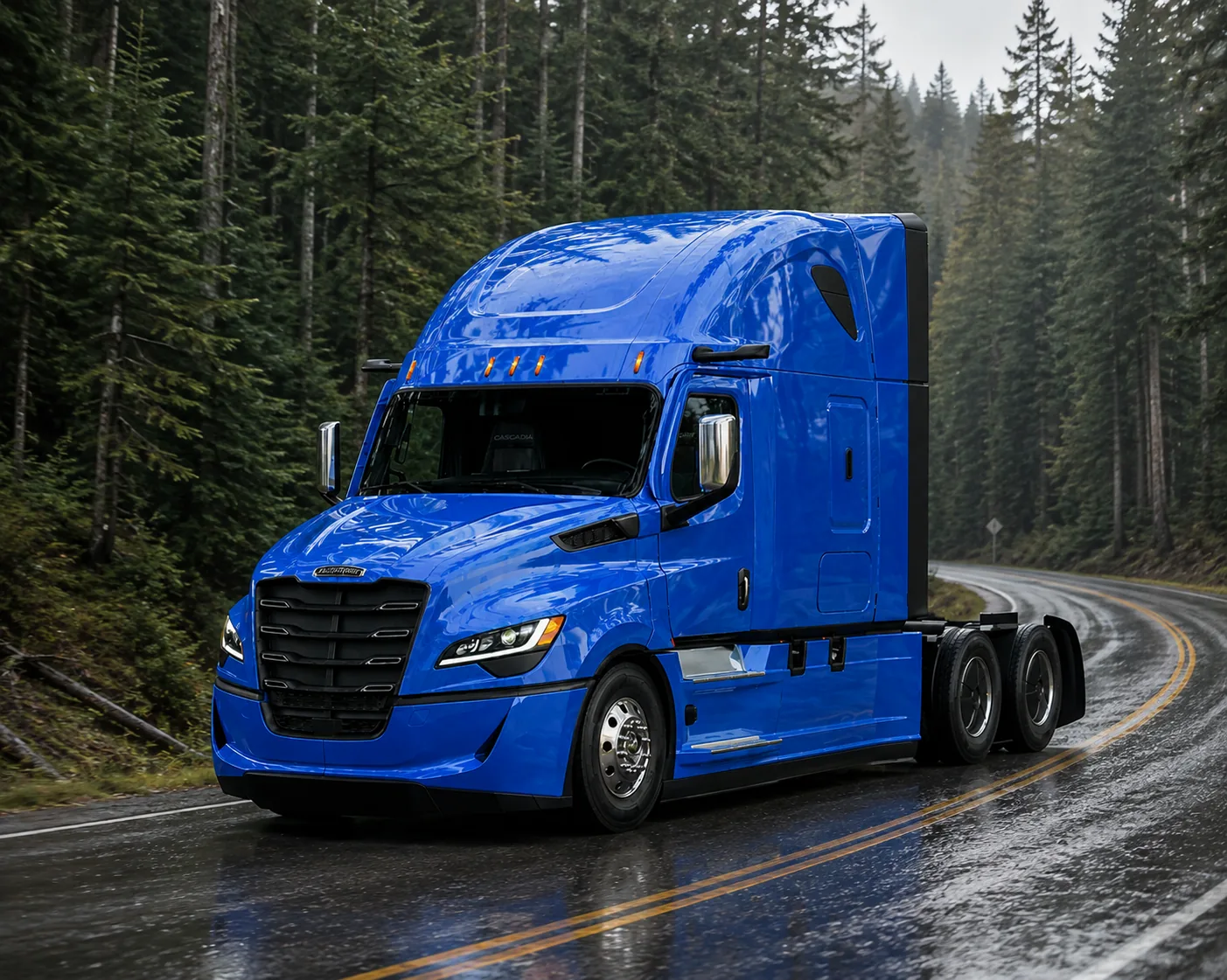 Late-model company semi truck on the highway
